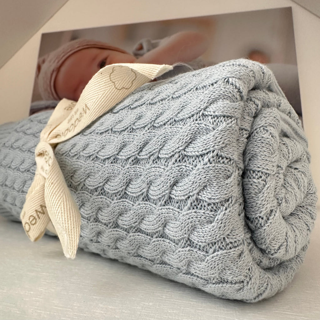 Coperta in in 100% cotone Trecce Azzurro - Be Brave Boutique