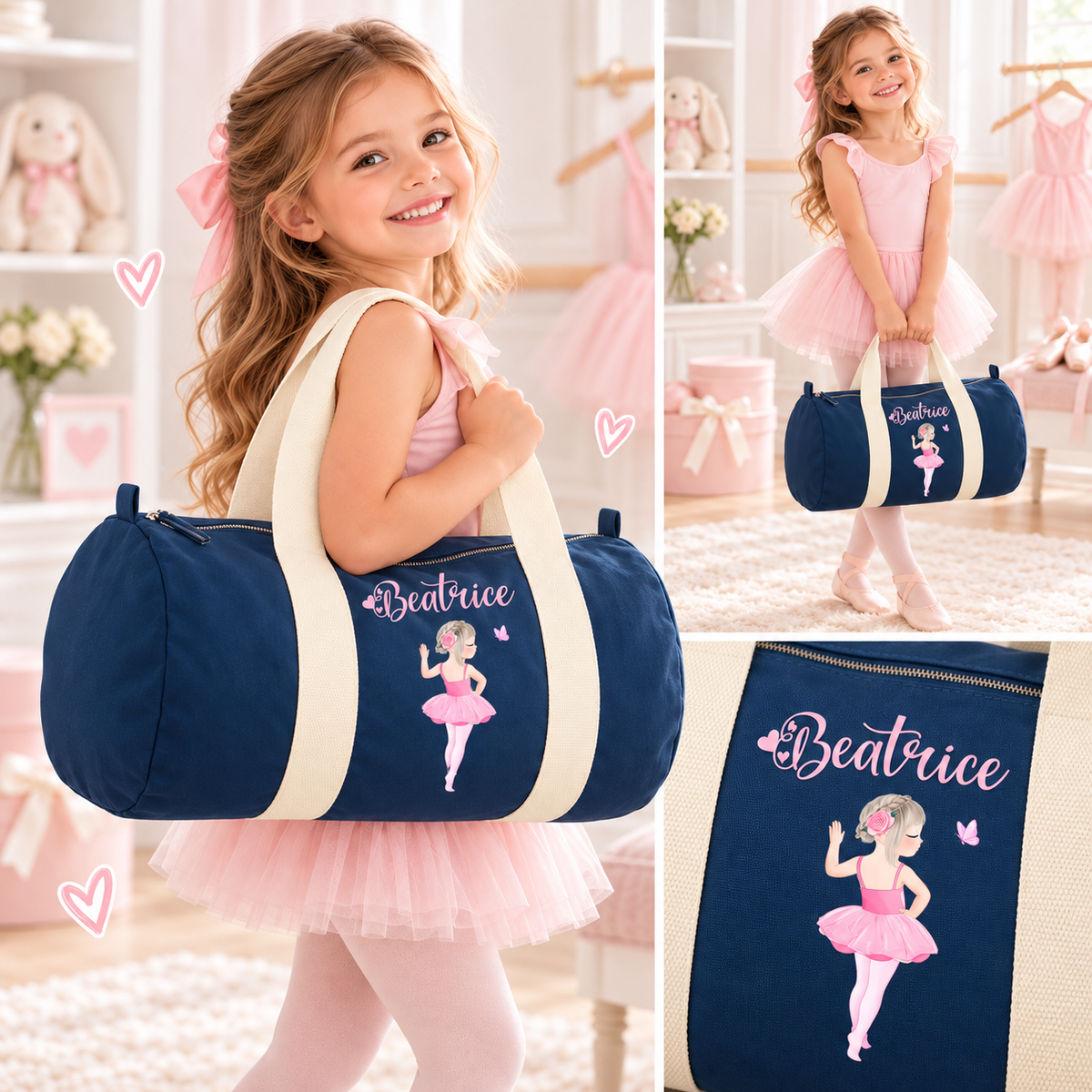 Personalized Birth Duffle Bag in Cotton Ballerina Dance
