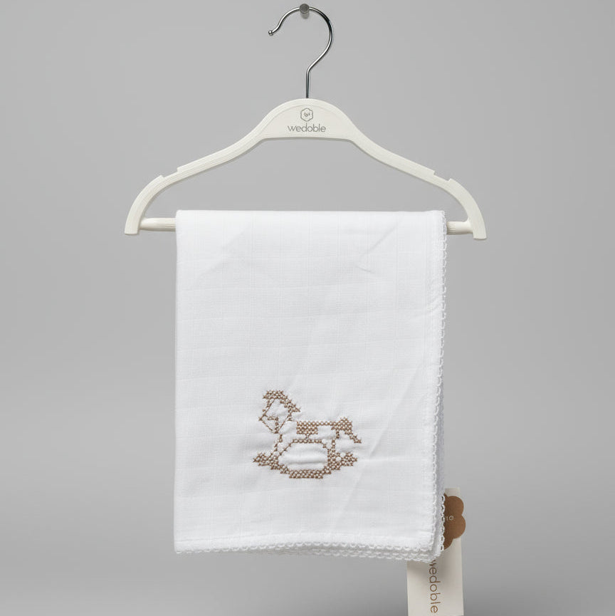 Wedoble Mussola in Cotone Ricamata Cavallino Tortora - Be Brave Boutique