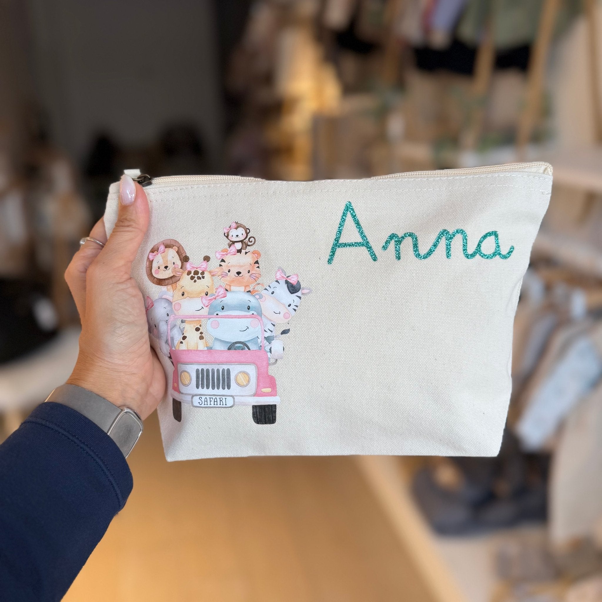 Pochette in cotone organico personalizzabile Safari Rosa - Be Brave Boutique