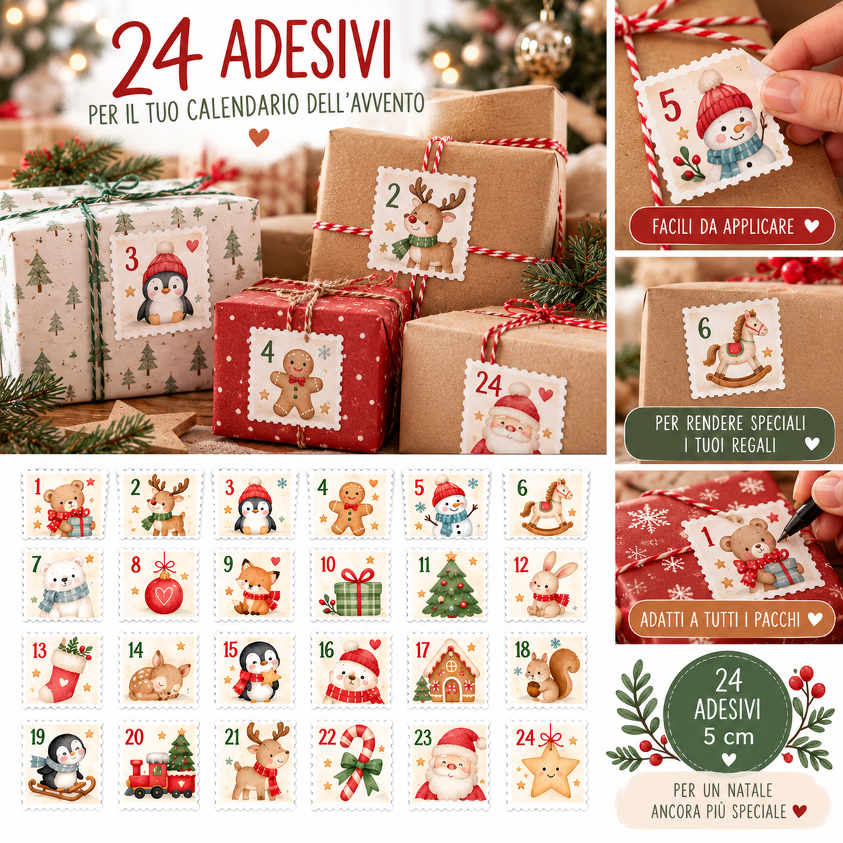 Kit 24 adesivi calendario dell’avvento