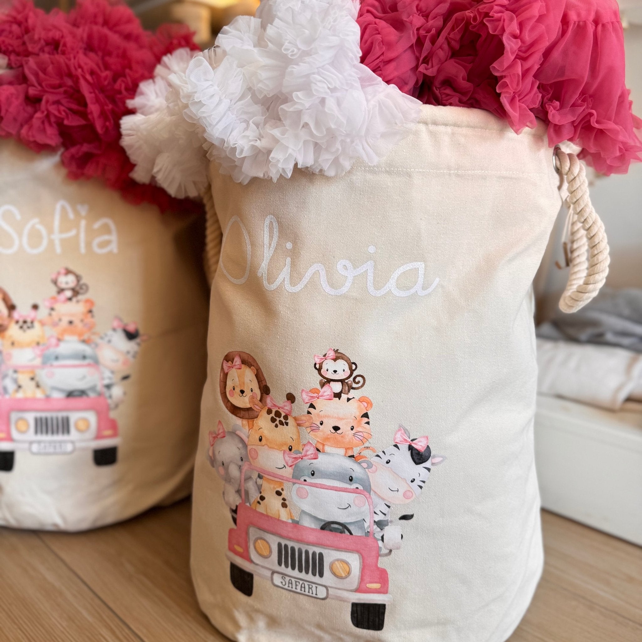 Ceste Portagiochi Morbide Personalizzabili Safari rosa