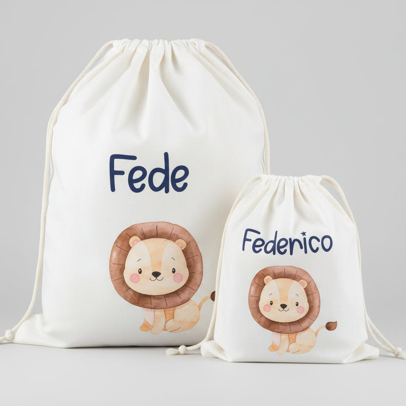 Sacchetti primi cambi personalizzabili Leone Cucciolo - Be Brave Boutique