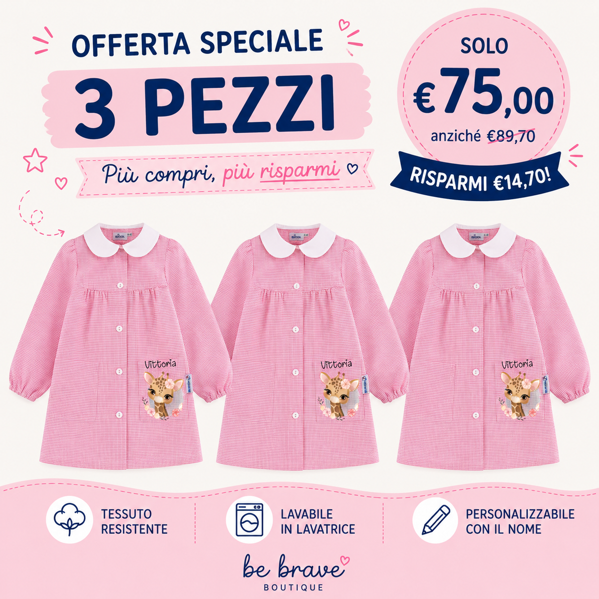Grembiule Asilo Bambina Personalizzato –  con Nome Siggi  Giraffa