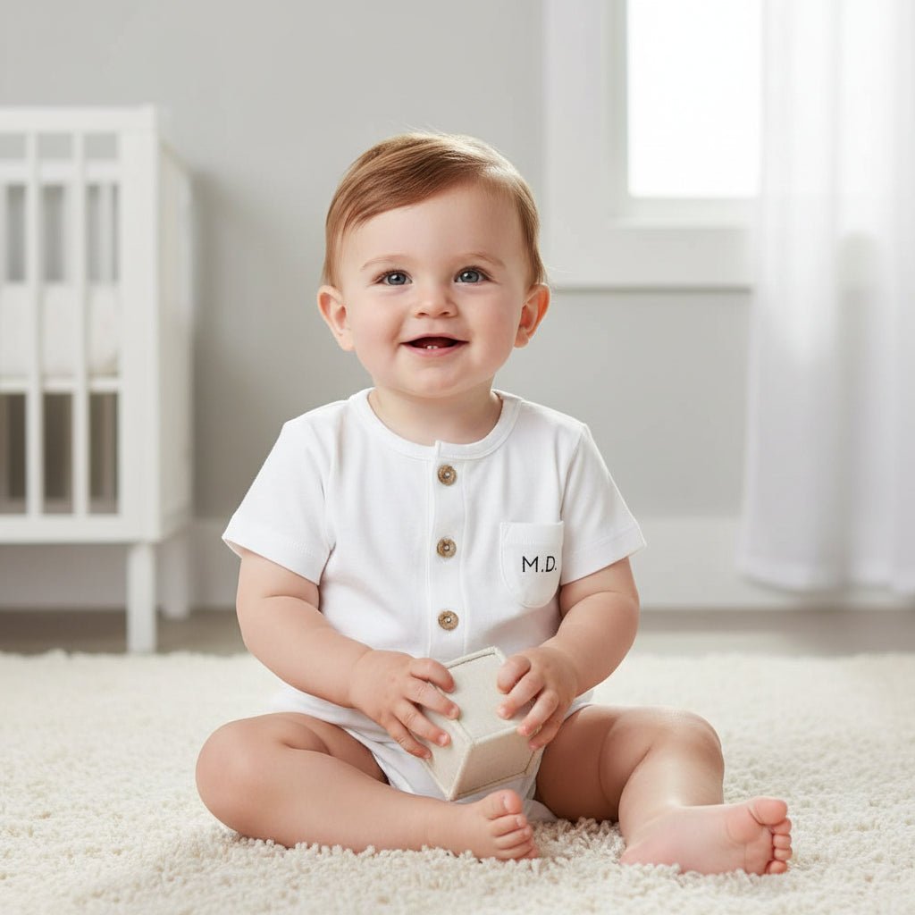 Tshirt basica Bimbo con taschino e iniziali - Be Brave Boutique