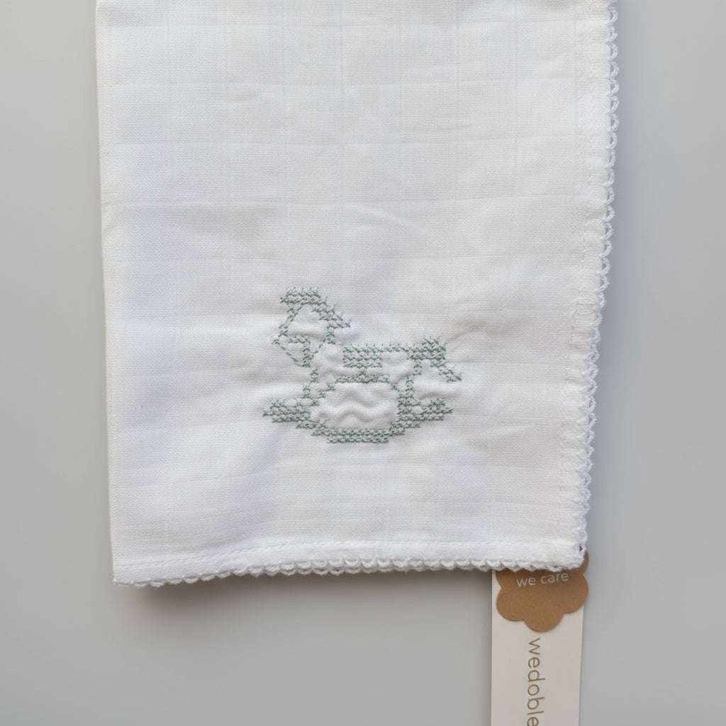 Wedoble Mussola in Cotone Ricamata Cavallino Salvia - Be Brave Boutique