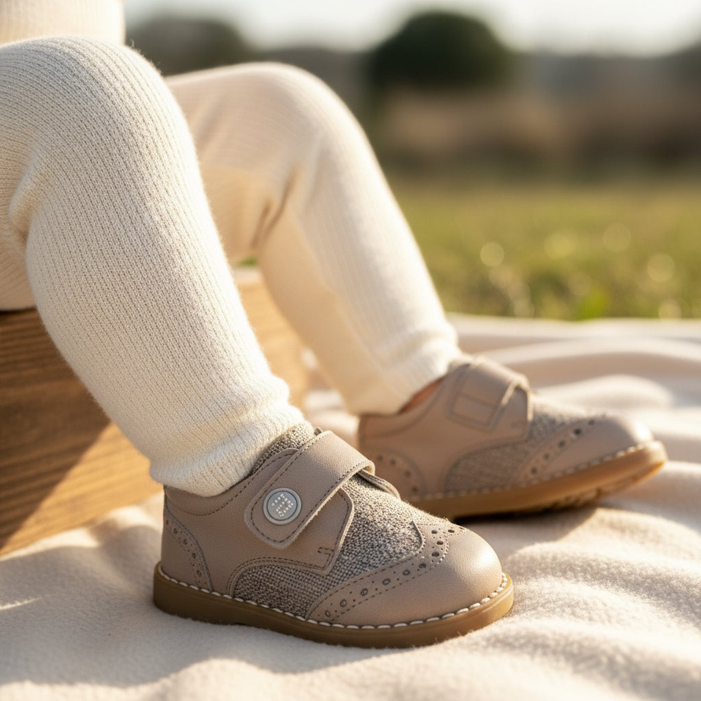 ANDANINES Sandali bimbo Lino/ Tortora con  plantare anatomico - Be Brave Boutique