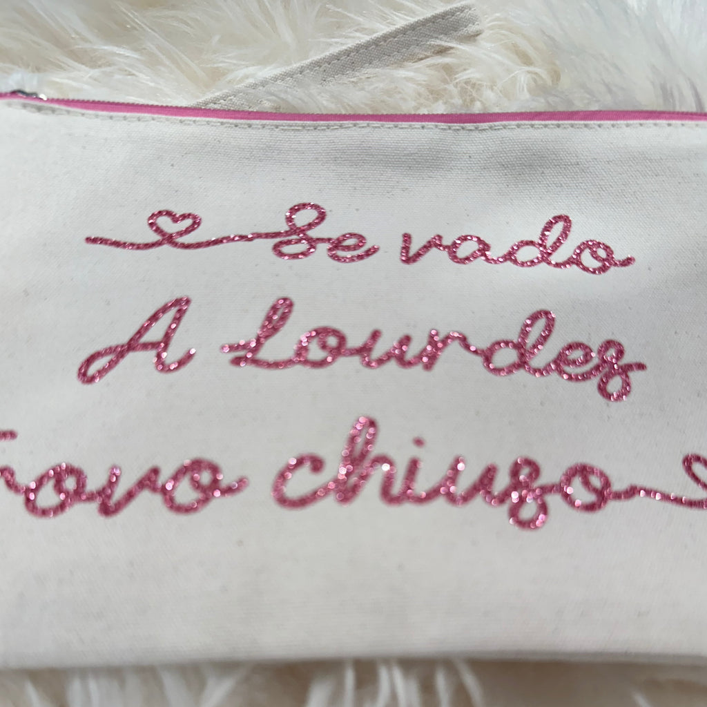 Pochette in cotone Beige zip rosa  Frase divertente idea regalo - Be Brave Boutique