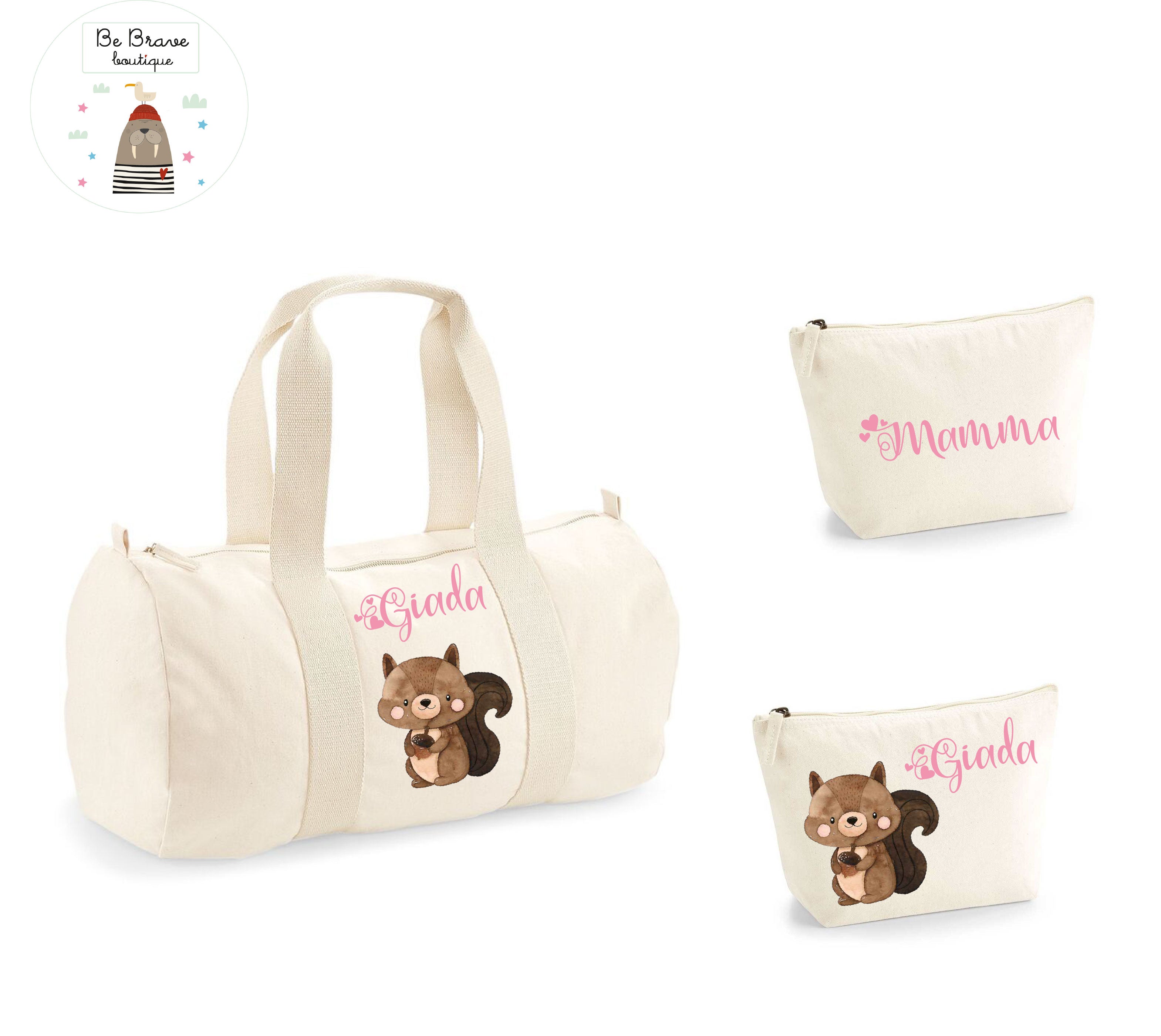 Set Nascita Borsone Baby Personalizzato - Tema Scoiattolo