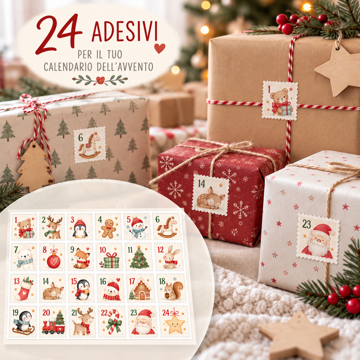 Kit 24 adesivi calendario dell’avvento