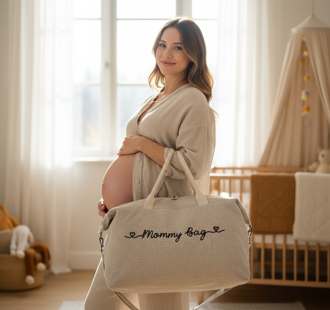 Borsone Mommy Bag Grande con cuori Azzurro/Rosa