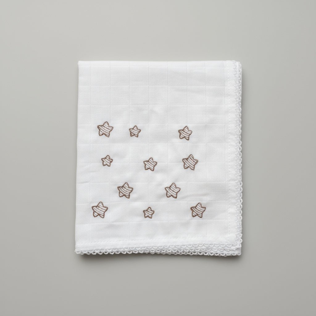 Wedoble Mussola in Cotone Ricamata Stelline Tortora - Be Brave Boutique