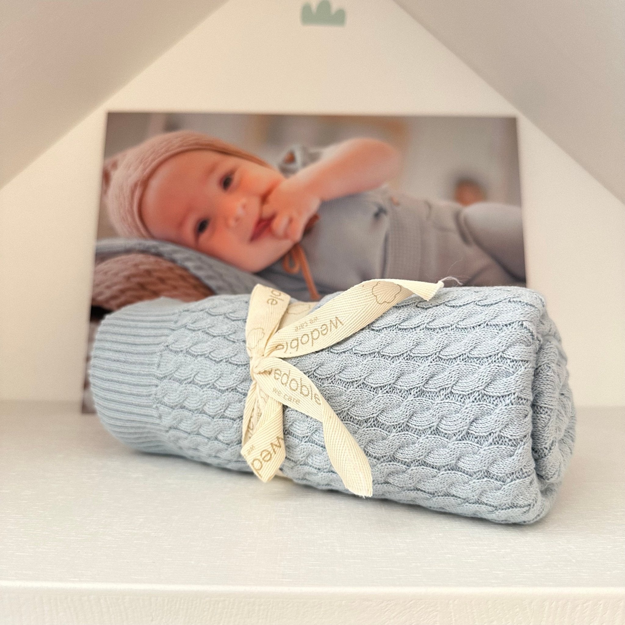 Coperta in in 100% cotone Trecce Azzurro - Be Brave Boutique