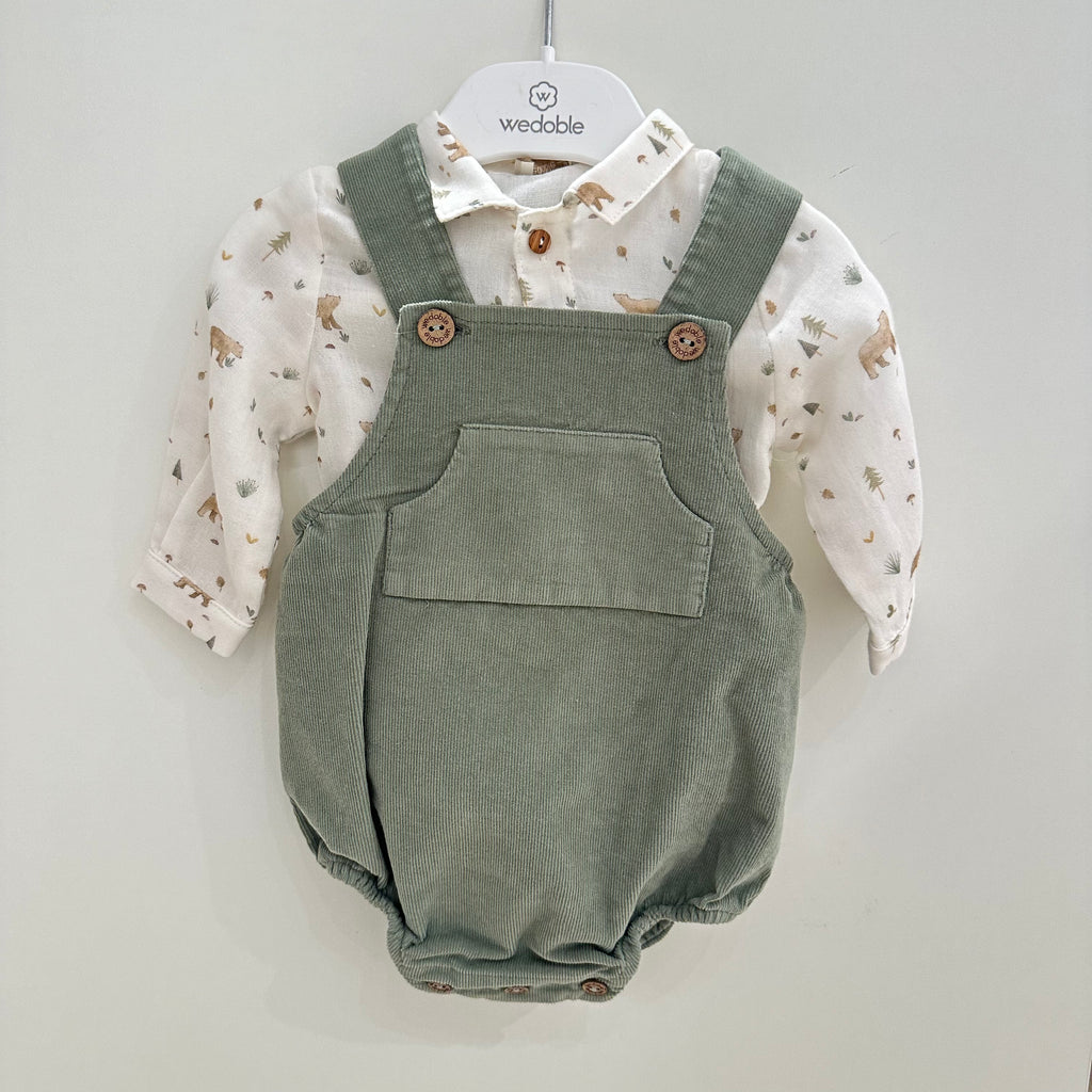 Pagliaccetti verde  in velluto per bambini - Be Brave Boutique