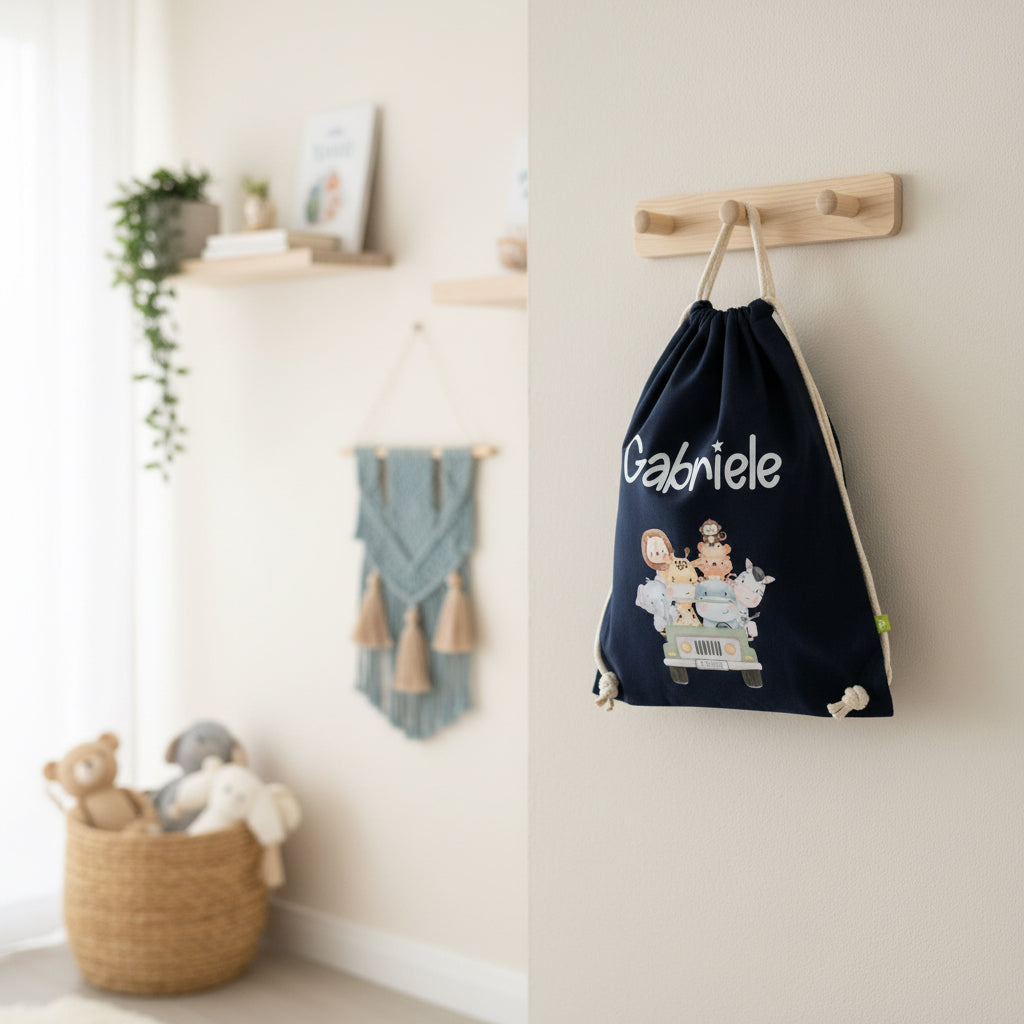 Zaino Sacca Asilo Personalizzato – Zainetto Bambino con Nome  Safari Verde