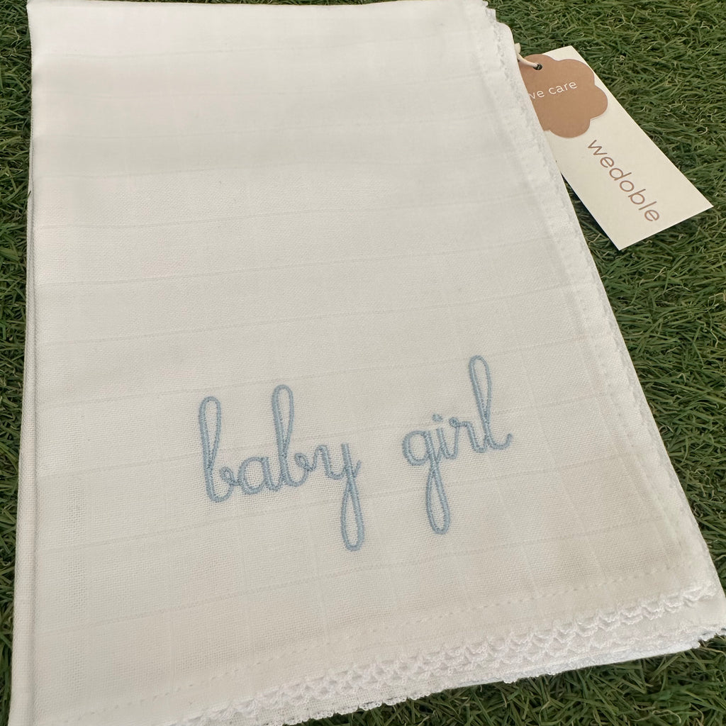 Wedoble Mussola in Cotone Ricamata Baby Girl Azzurro - Be Brave Boutique