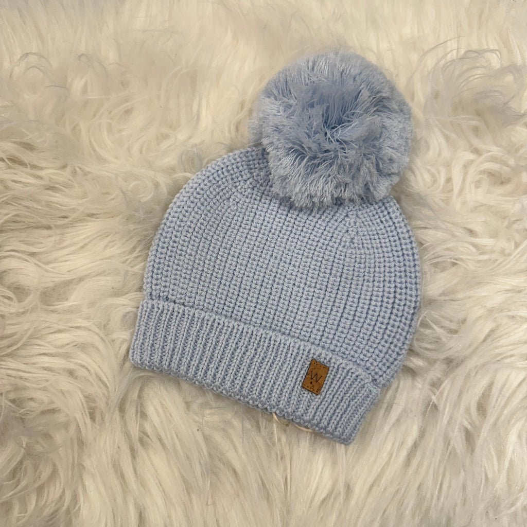 Cappello in lana e cachemire con pon pon  Azzurro - Be Brave Boutique