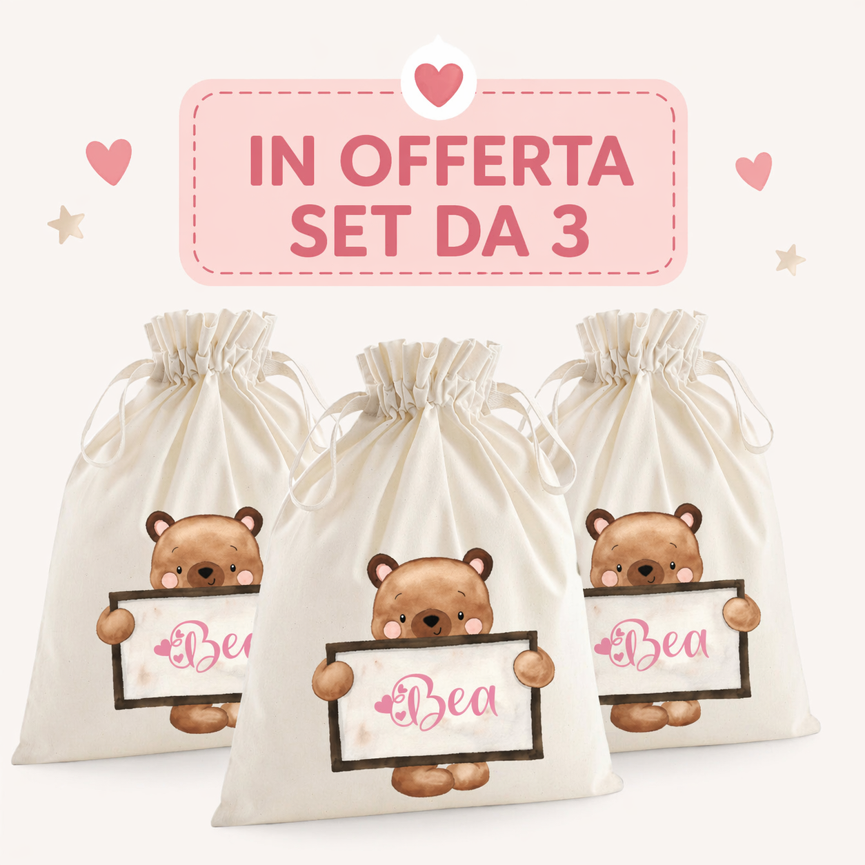 Sacchetto Nascita Neonato Personalizzato – Ideale per Cambio, Ospedale e Asilo Orsetto Lavagna