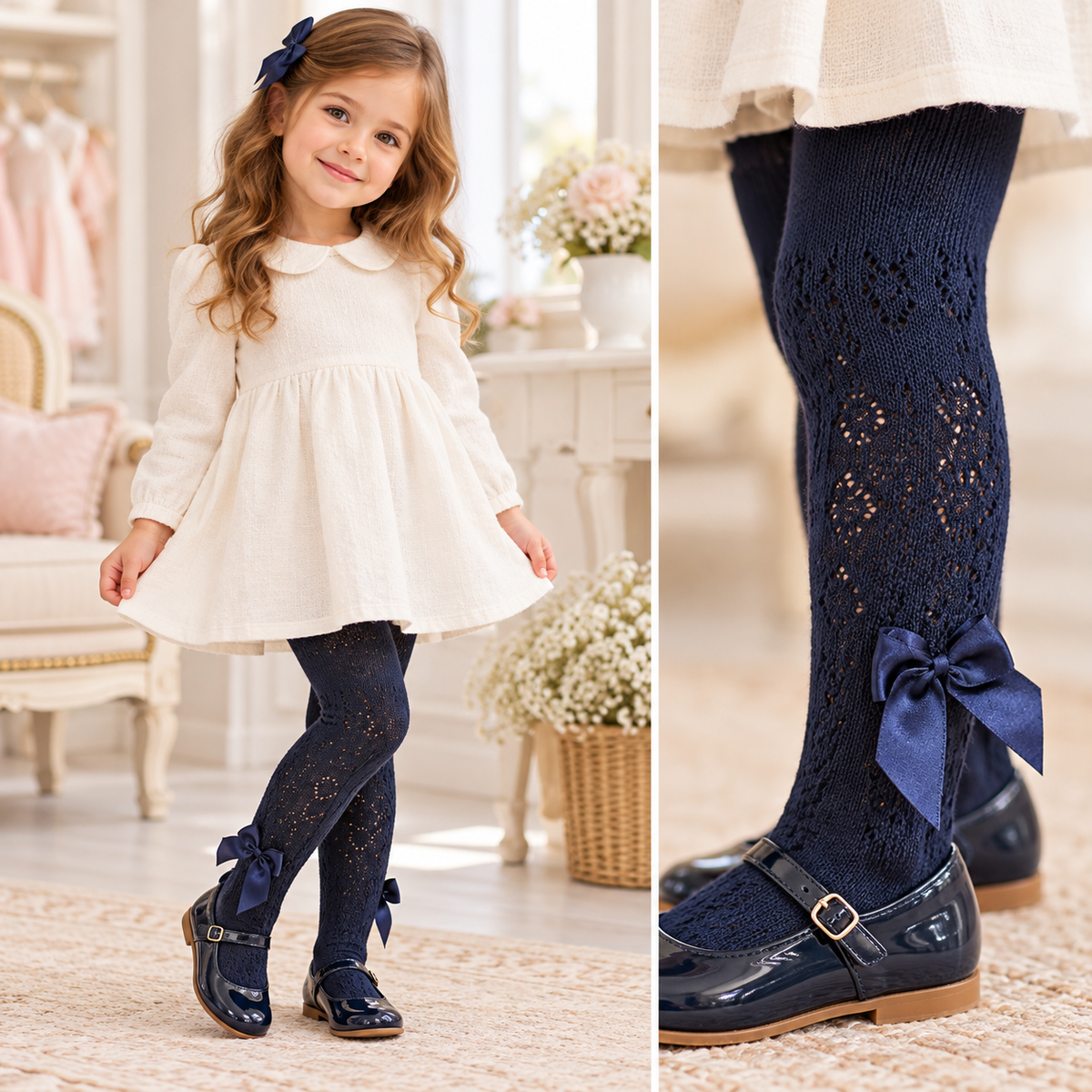 Calzamaglia bimba Blu con fiocco  Meia Pata