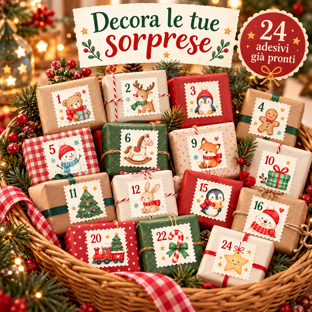 Kit 24 adesivi calendario dell’avvento