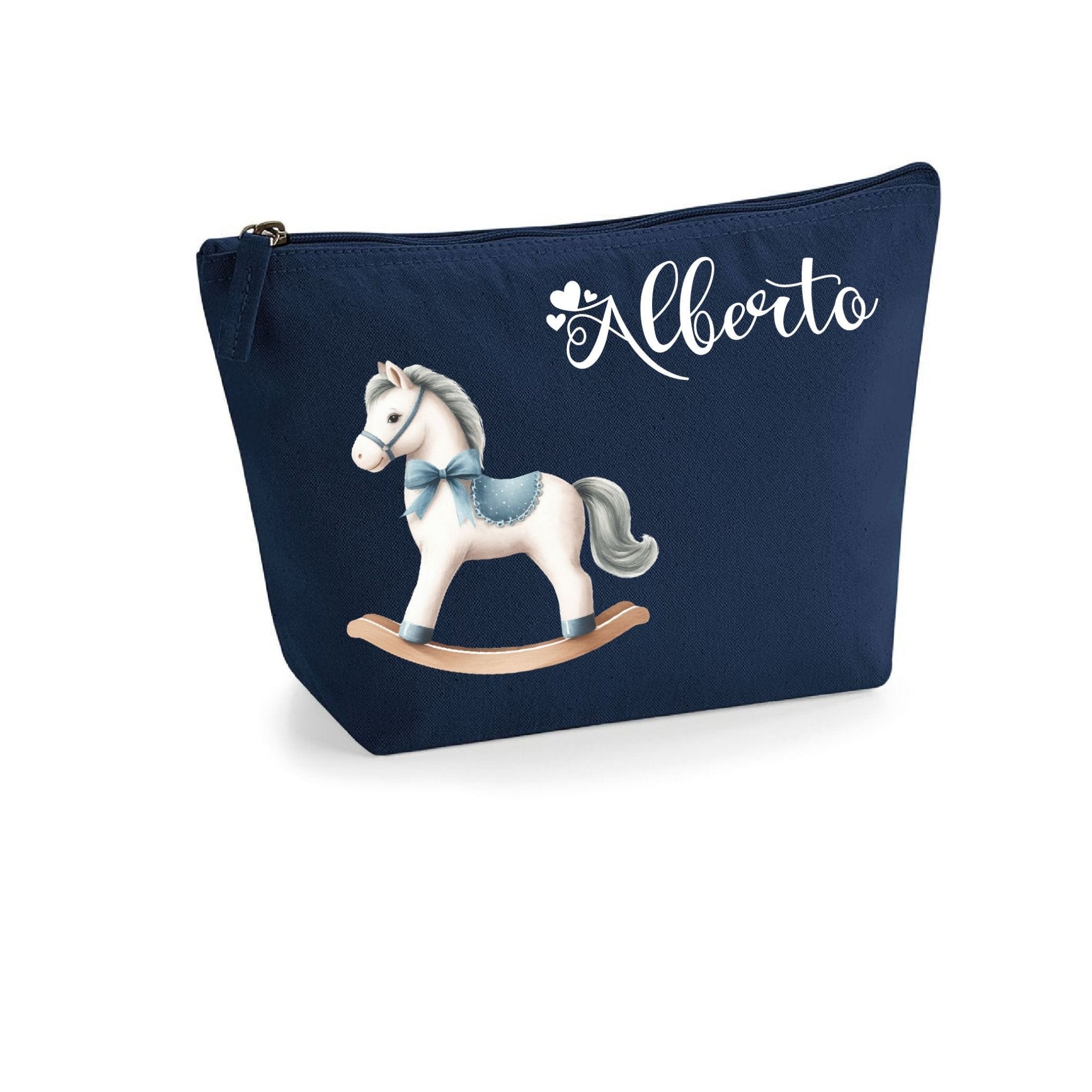 Pochette in cotone organico personalizzabile Cavallino a dondolo Azzurro - Be Brave Boutique