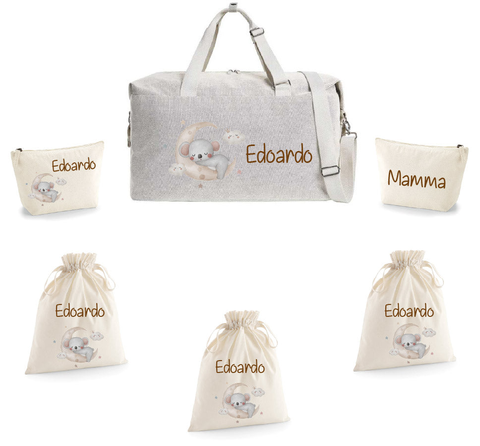 Borsone Mamma Ospedale Neonato – Set Completo con Pochette Koala e Luna