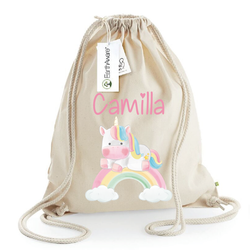 Zaino a sacca in cotone pesante Unicorno Arcobaleno - Be Brave Boutique