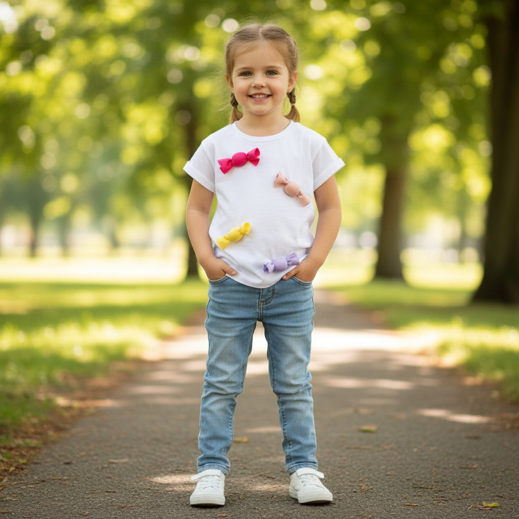 Maglietta in cotone con applicazione Caramelle - Be Brave Boutique