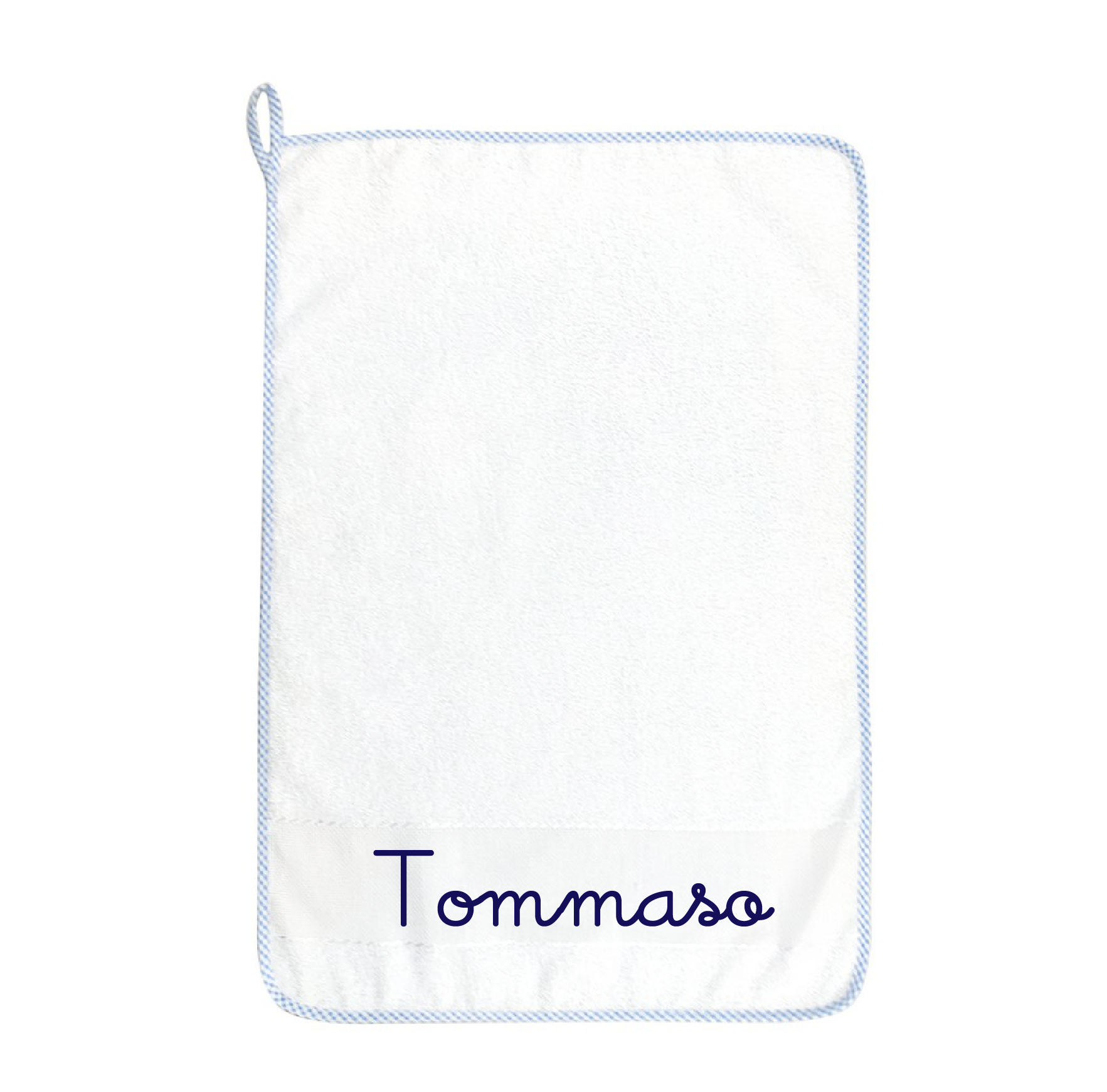 Asciugamani asilo Bordo azzurro con asola e nome personalizzato - Be Brave Boutique