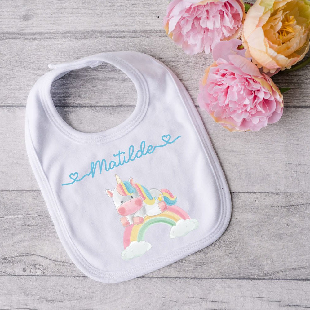 Bavaglino in Cotone organico Unicorno Arcobaleno personalizzabile - Be Brave Boutique