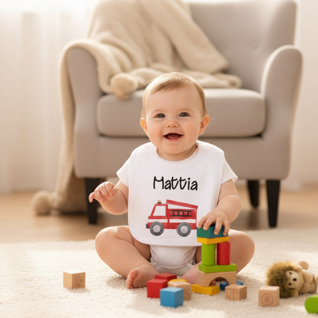 Bavaglino in Cotone organico Pompieri personalizzabile - Be Brave Boutique