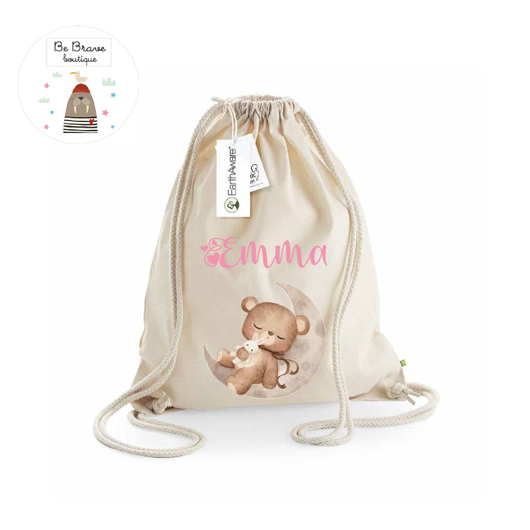 Zaino Sacca Asilo Personalizzato – Bambino Orso su Luna