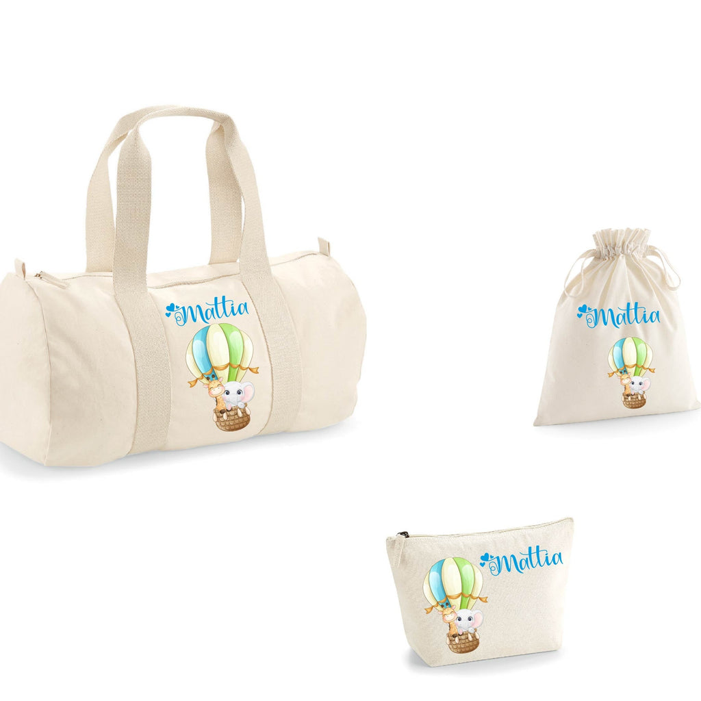 set Borsone, pochette e sacchetto in cotone personalizzato Mongolfiera - Be Brave Boutique