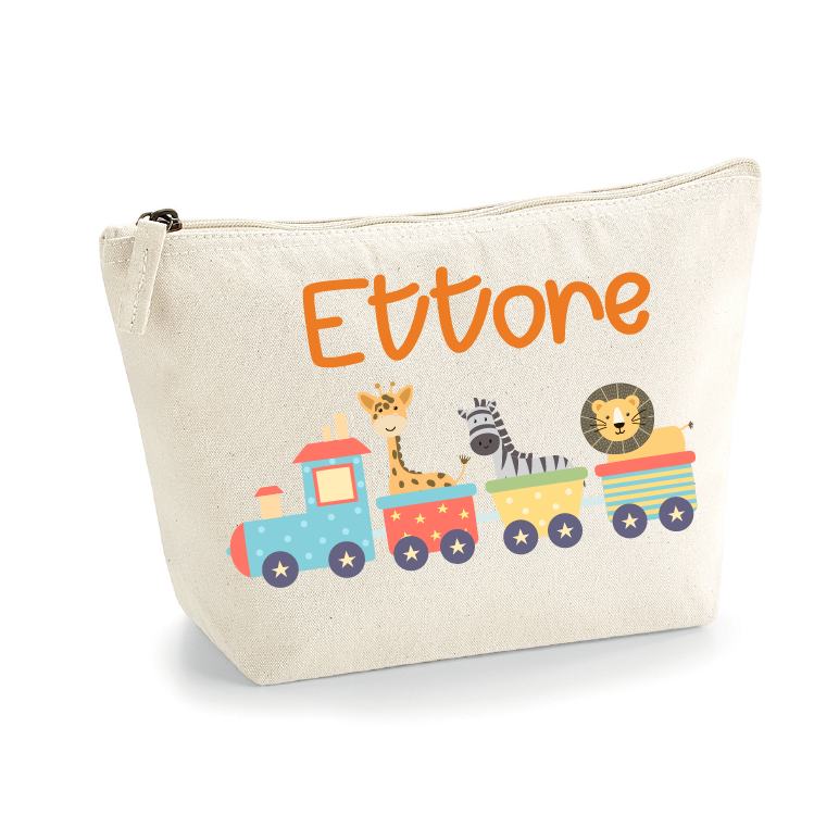 Pochette in cotone organico personalizzabile Trenino - Be Brave Boutique