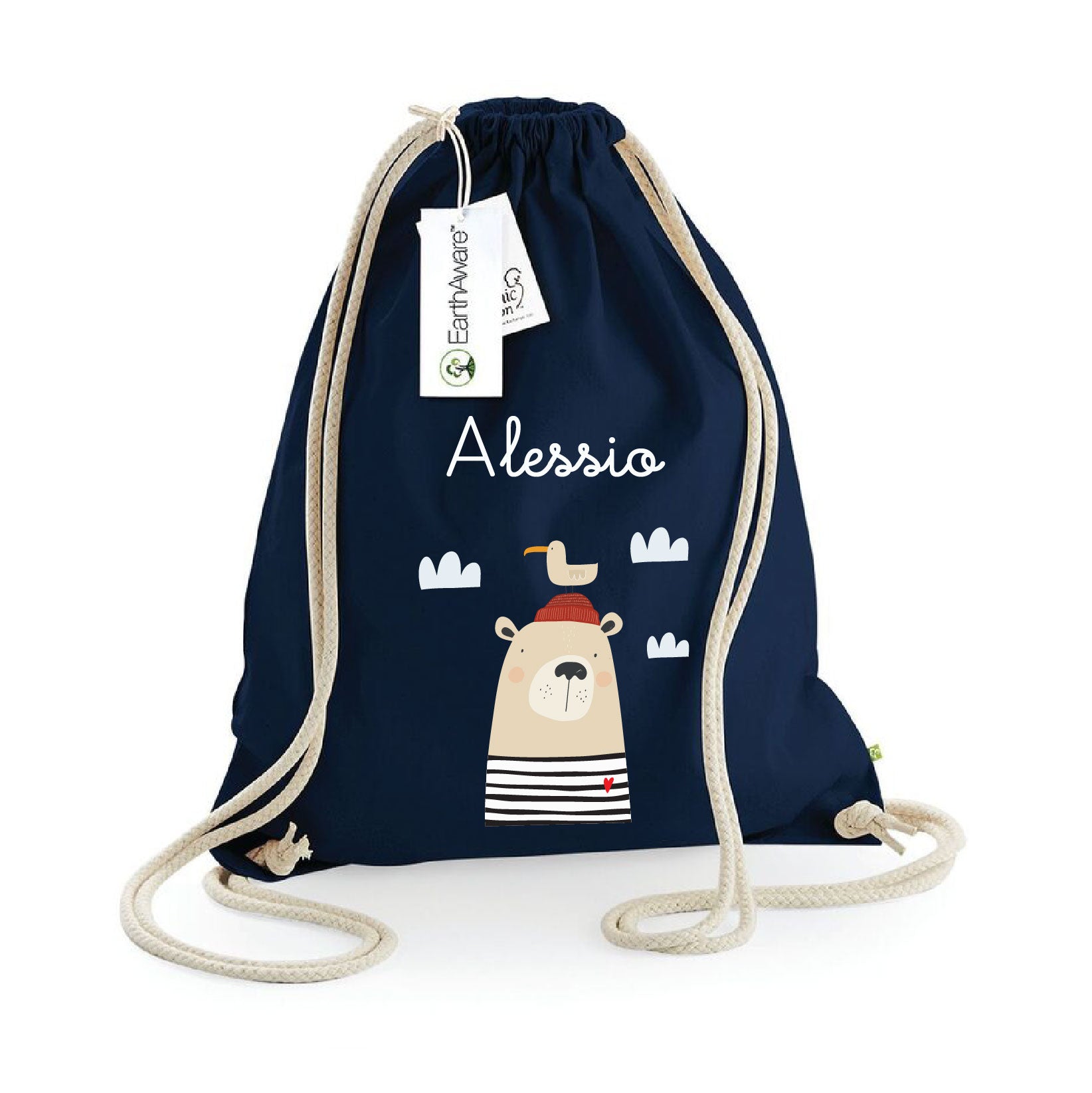 Zaino Sacca Asilo Personalizzato – Bambino con Nome Orsetto Marinaio