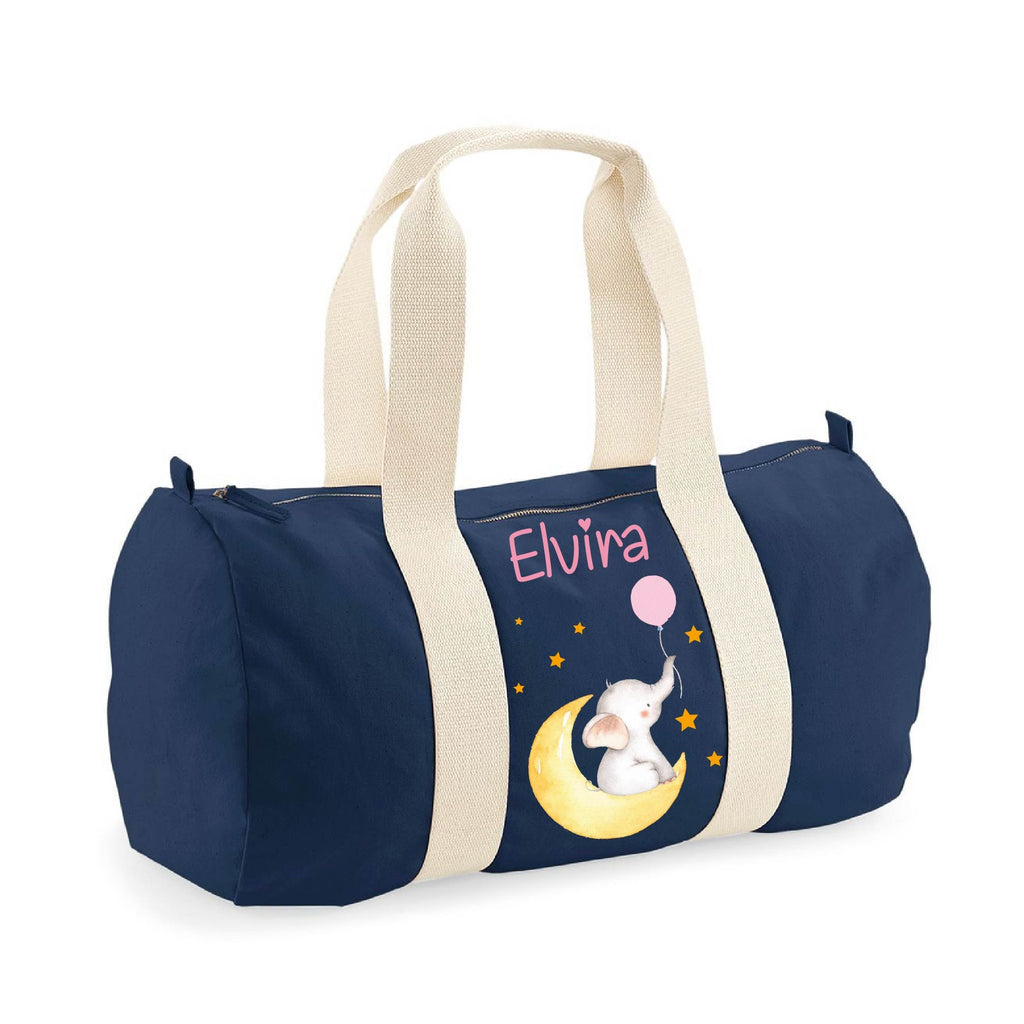 Borsone in cotone canvas personalizzato Elefantino su Luna - Be Brave Boutique