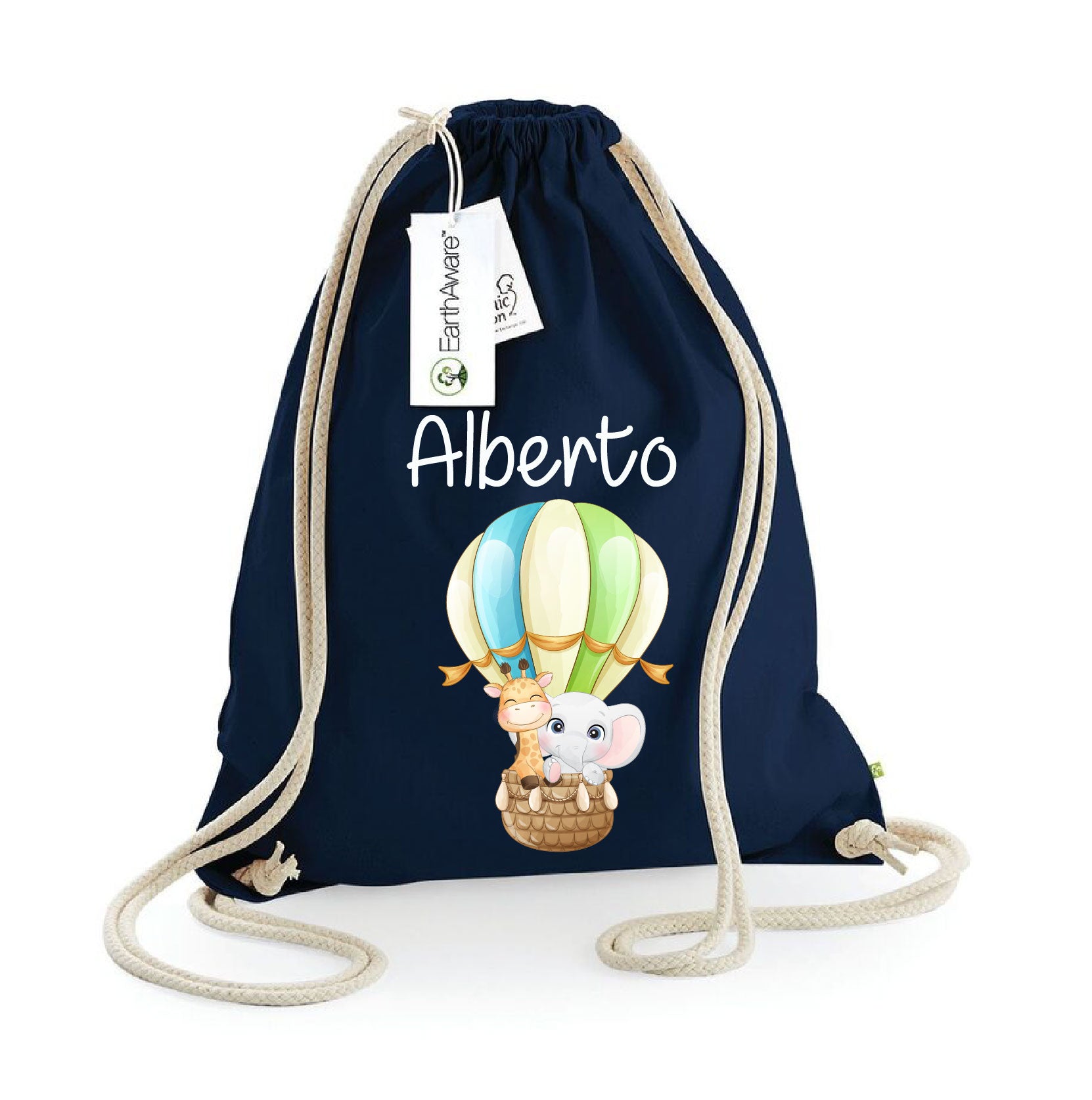 Zaino Sacca Asilo Personalizzato – Bambino con Nome Mongolfiera