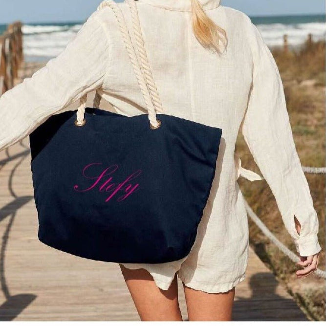 Borsa mare in cotone con manici intrecciati personalizzabile - Be Brave Boutique