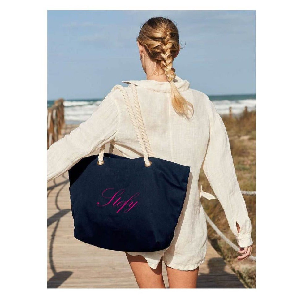 Borsa mare in cotone con manici intrecciati personalizzabile - Be Brave Boutique