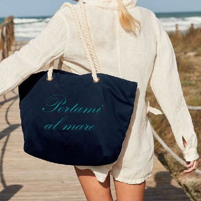 Borsa mare in cotone con manici intrecciati personalizzabile - Be Brave Boutique