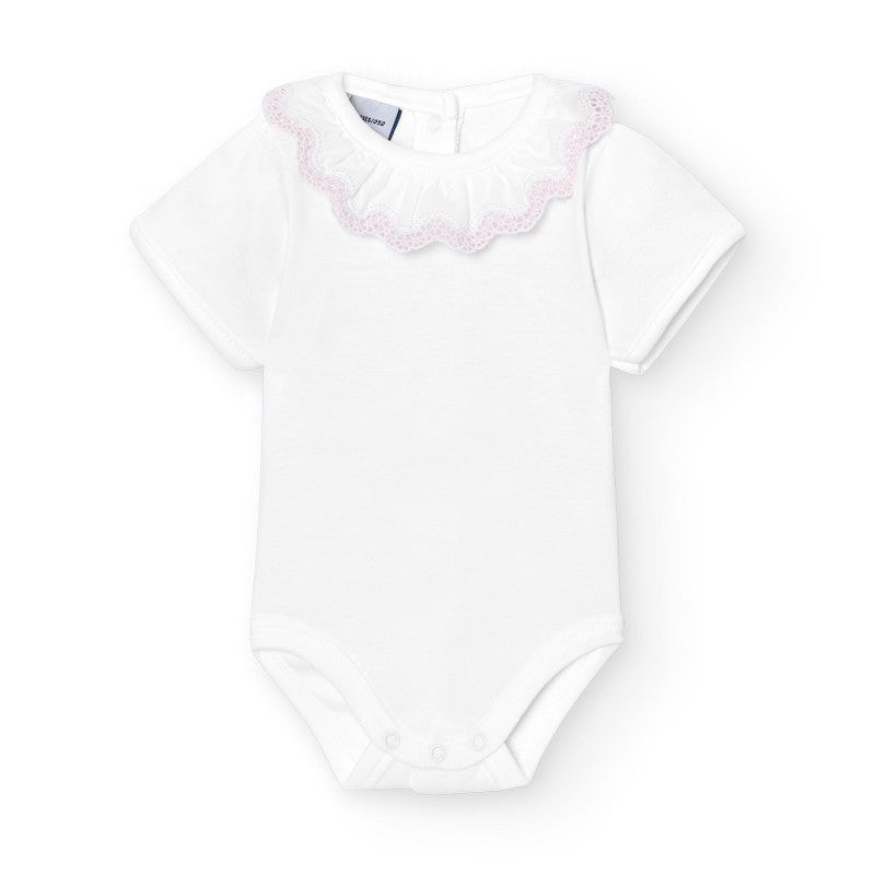 Body in cotone manica corta con colletto lavorato Rosa - Be Brave Boutique