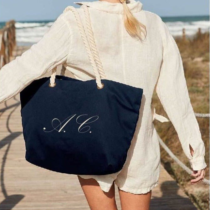 Borsa mare in cotone con manici intrecciati personalizzabile - Be Brave Boutique