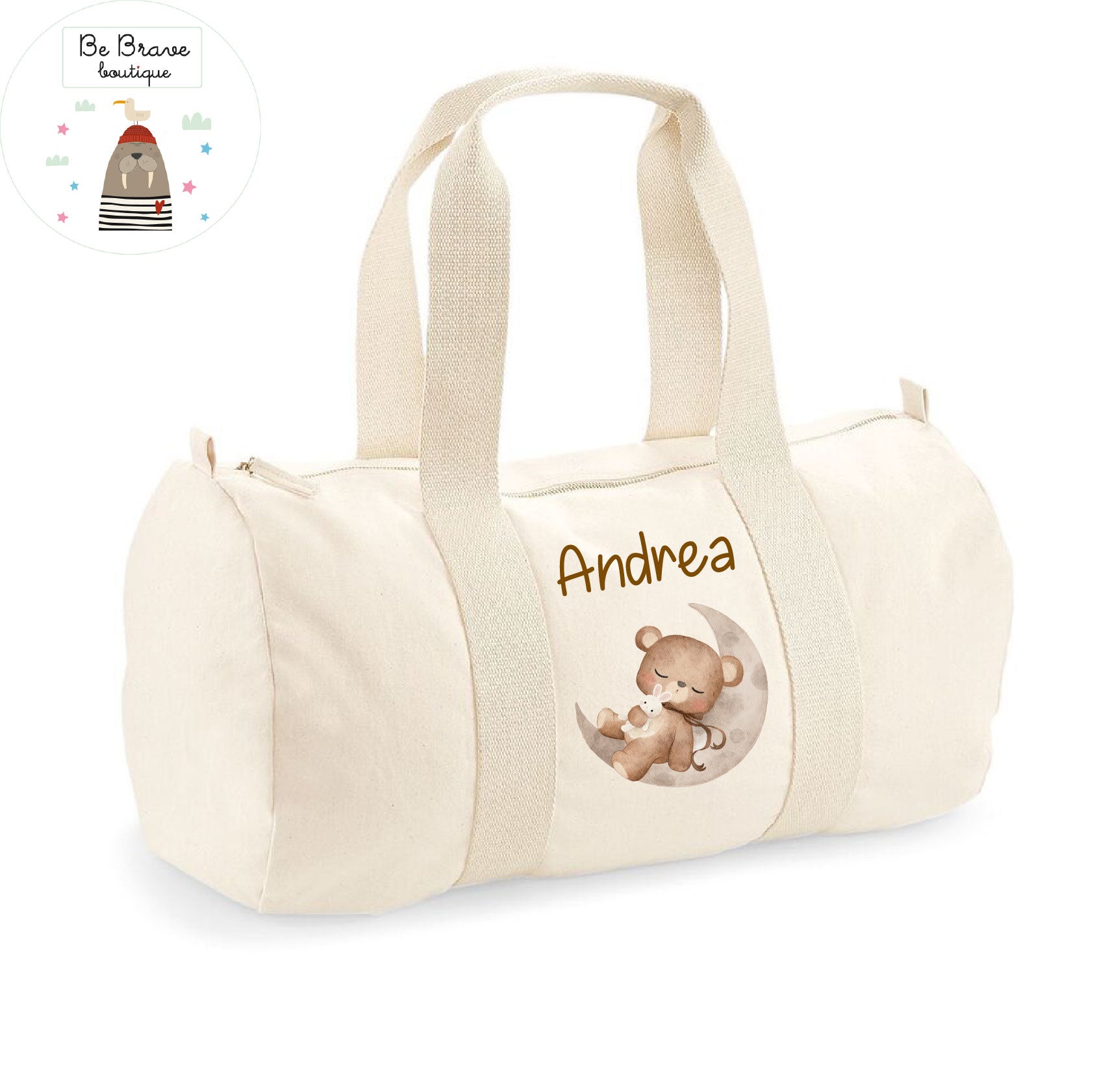 Borsone Nascita o viaggi Personalizzato in Cotone Orso su Luna