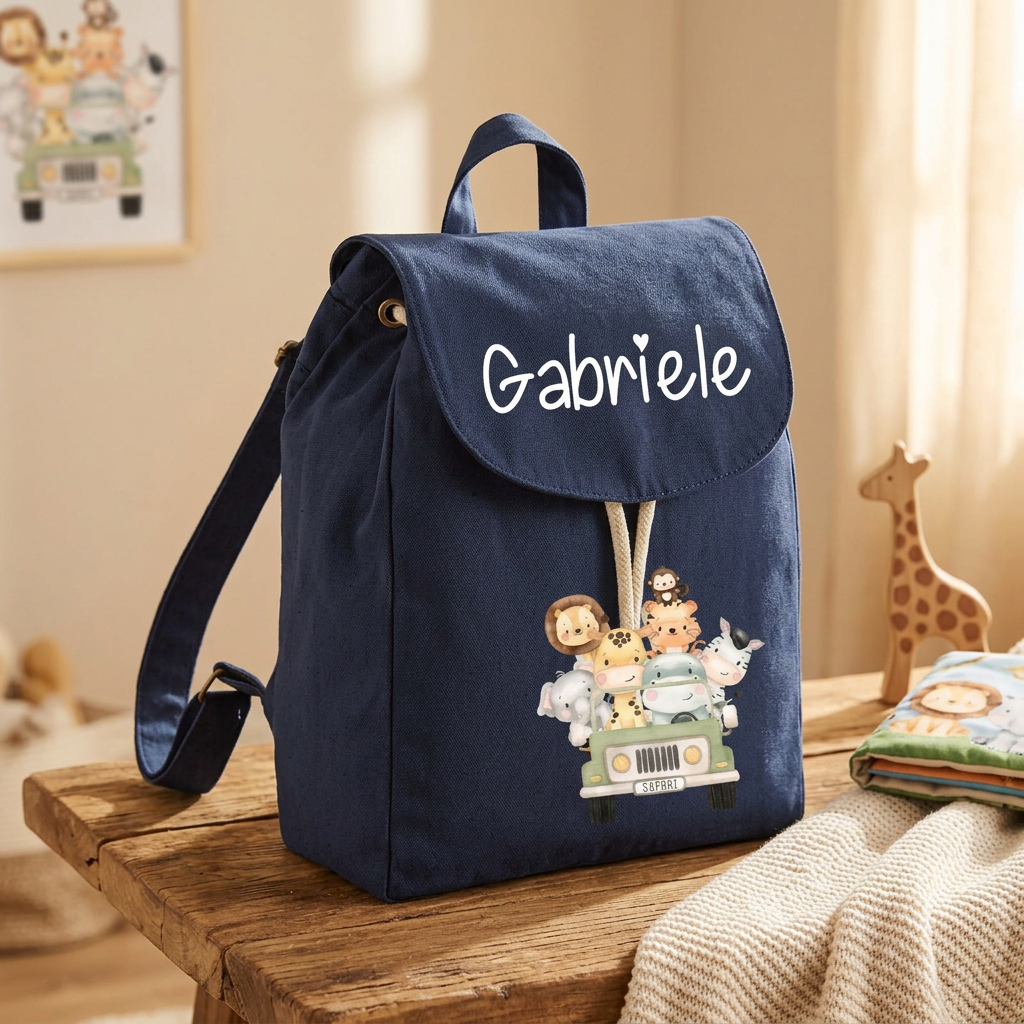 Zaino Asilo Bambino Personalizzato – Mini Zainetto con Nome  Safari