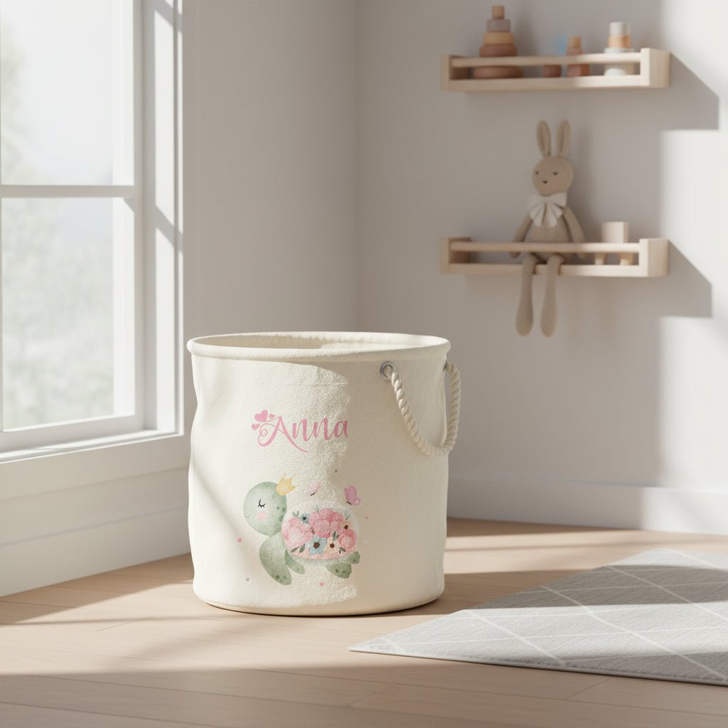 Cesta Porta giochi personalizzabile Tartaruga Fiori - Be Brave Boutique
