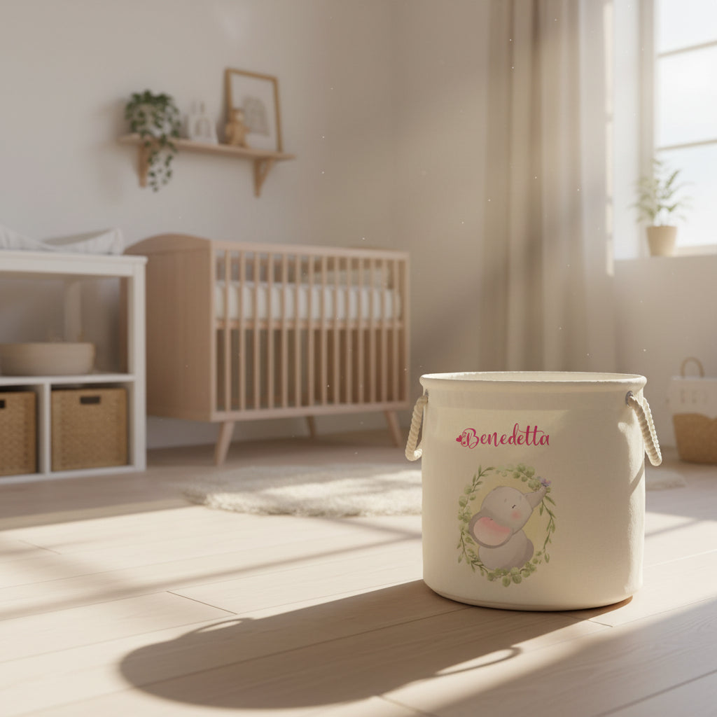 Cesta Porta giochi personalizzabile Elefantino in cornice - Be Brave Boutique