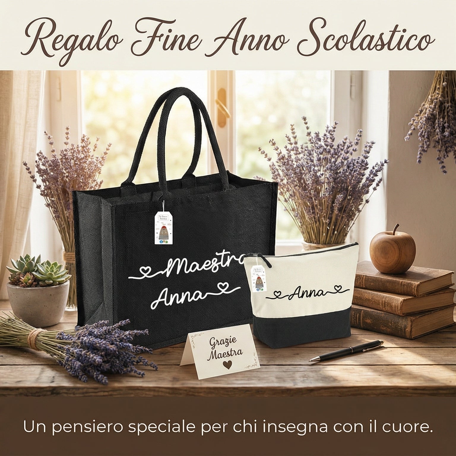 Shopper Maestra più pochette – Regalo Fine Anno Insegnante – Ricordo della Classe
