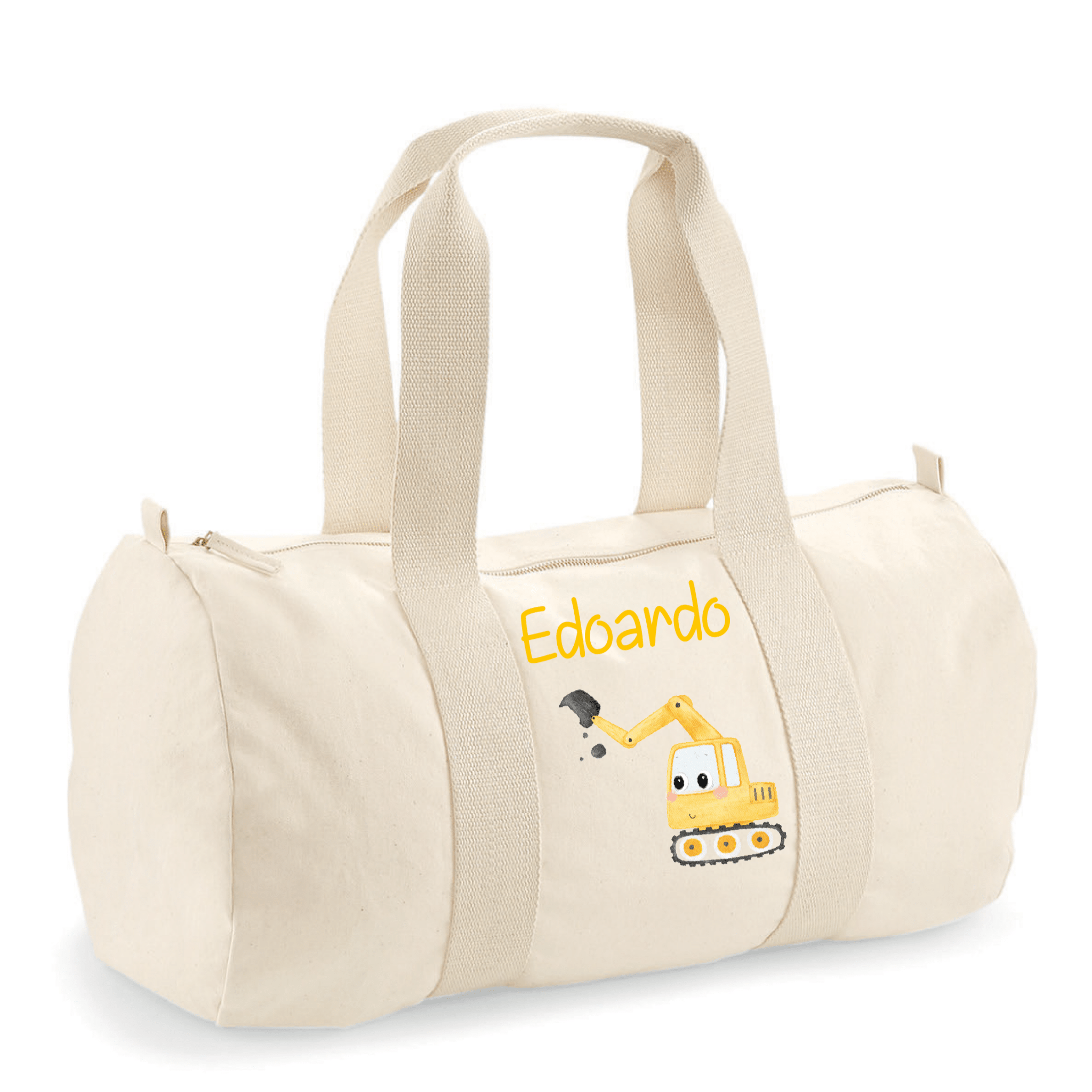 Borsone in cotone canvas personalizzato Escavatore - Be Brave Boutique