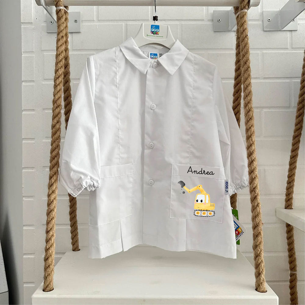 Grembiule Siggi Personalizzabile con nome e Escavatore Giallo - Be Brave Boutique