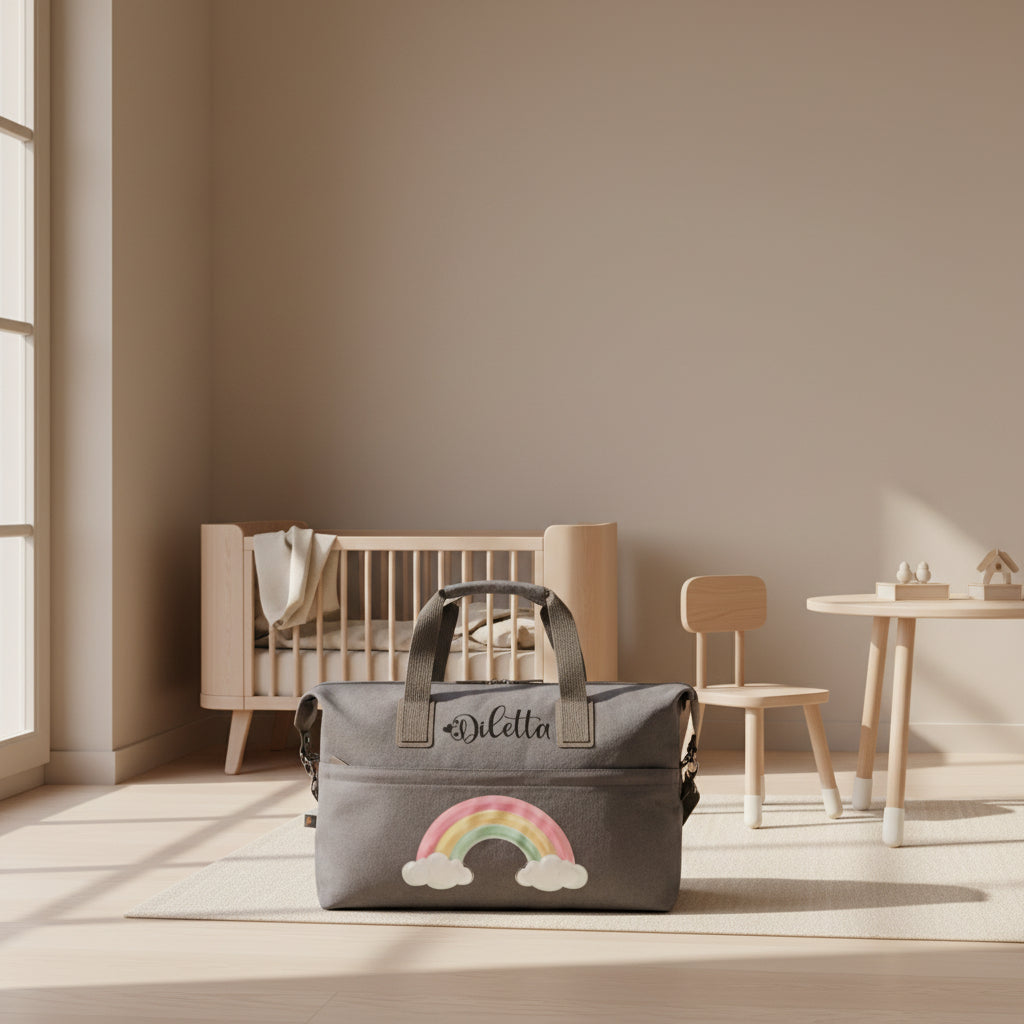 Borsone medio in cotone Arcobaleno e Nome - Be Brave Boutique